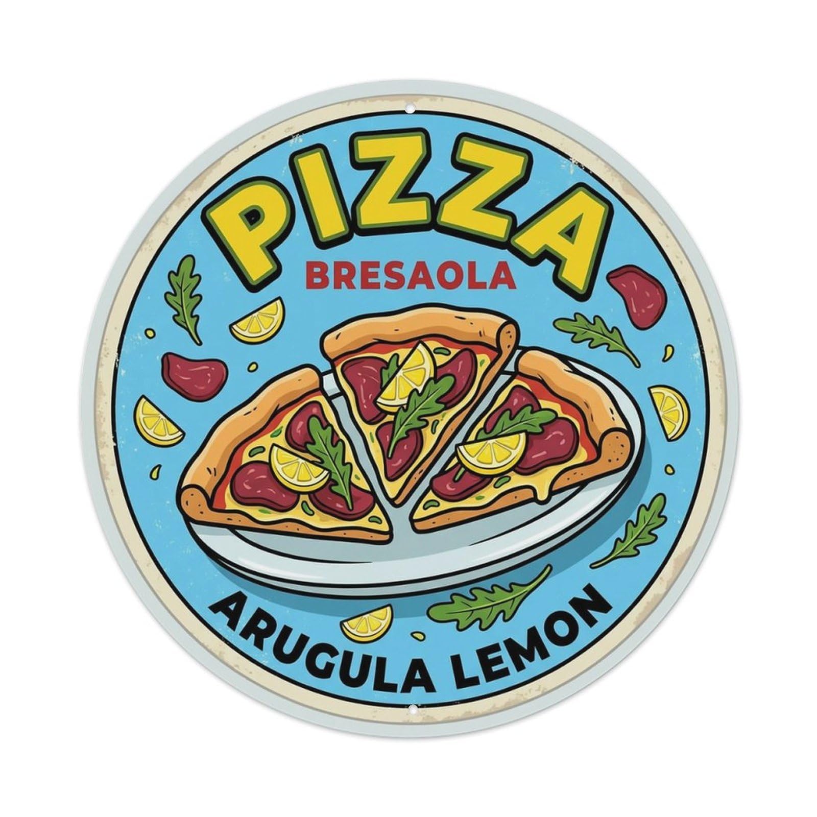 Huiyhb 8X8inch(20X20cm) Vintage Pizza Slice Italian Traditional Cuisine Arugula Metal Tin Sign