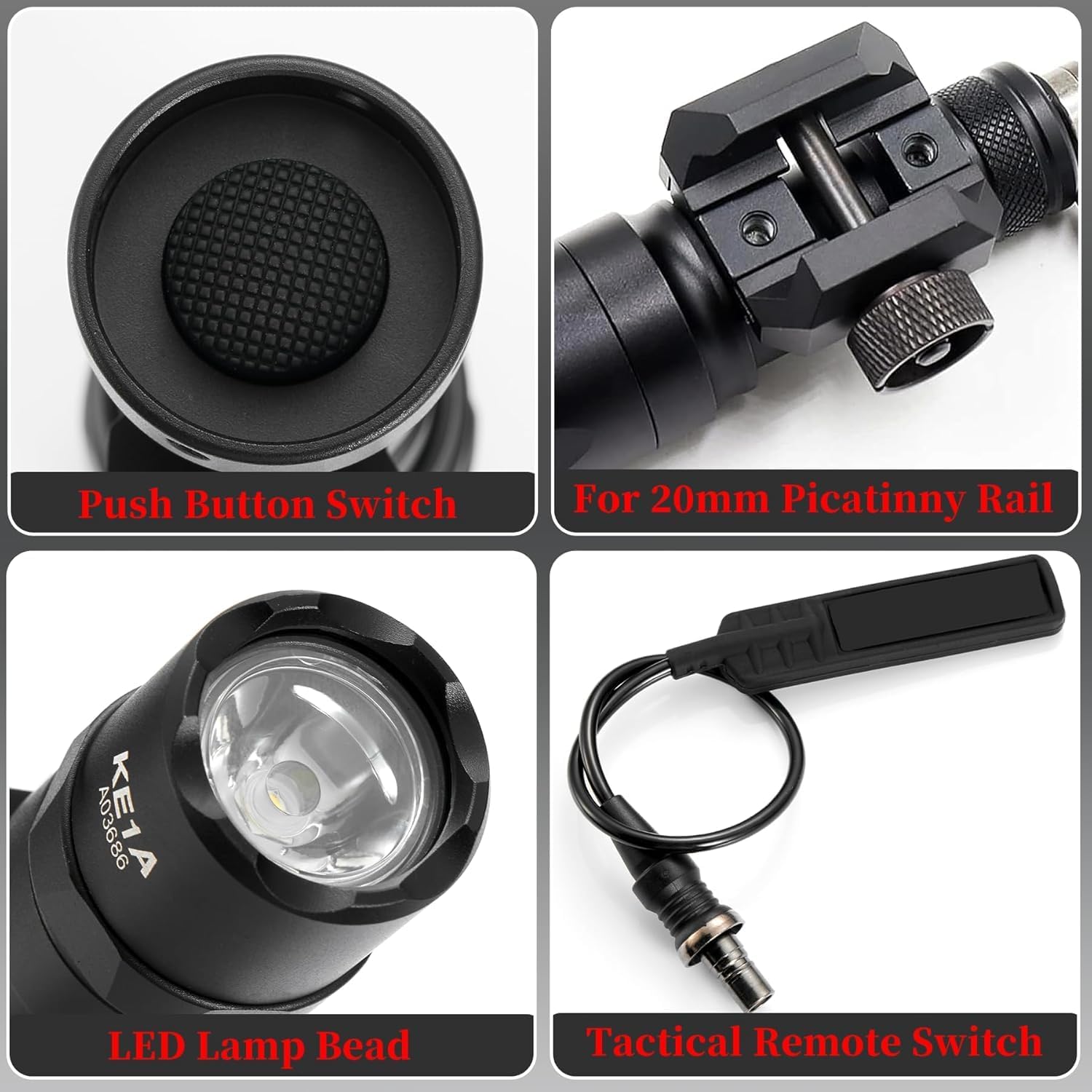 Tactical Flashlight Flashlight with Remote Pressure Switch Picatinny Mount
