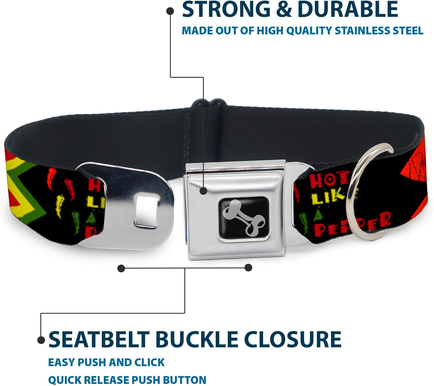 Buckle-Down Seatbelt Buckle Dog Collar - Hot Like A Pepper - 1" Wide - Fits 11-17" Neck - Medium