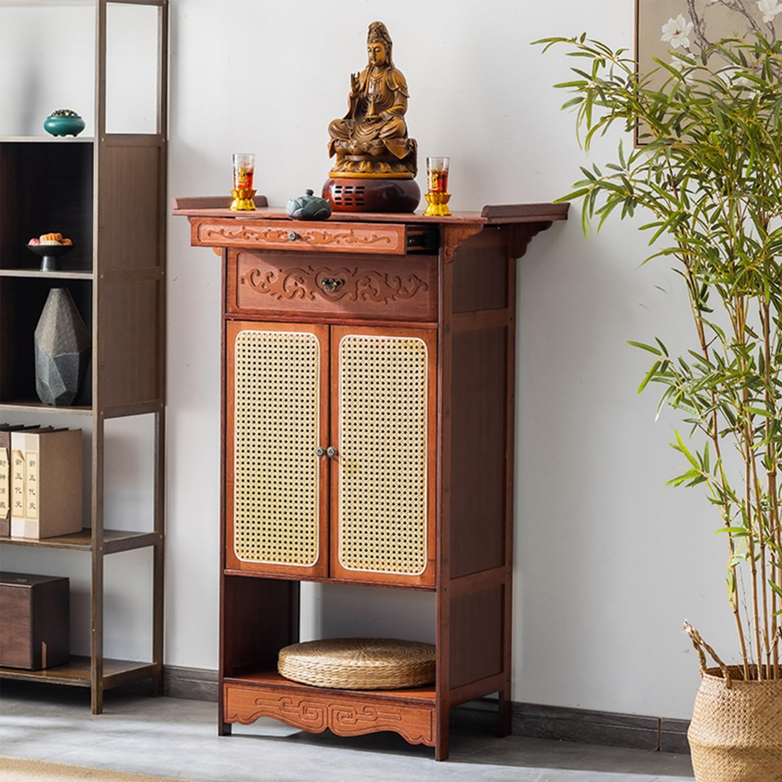Table d'autel de méditation et armoire bouddha chinoise en bois style zen