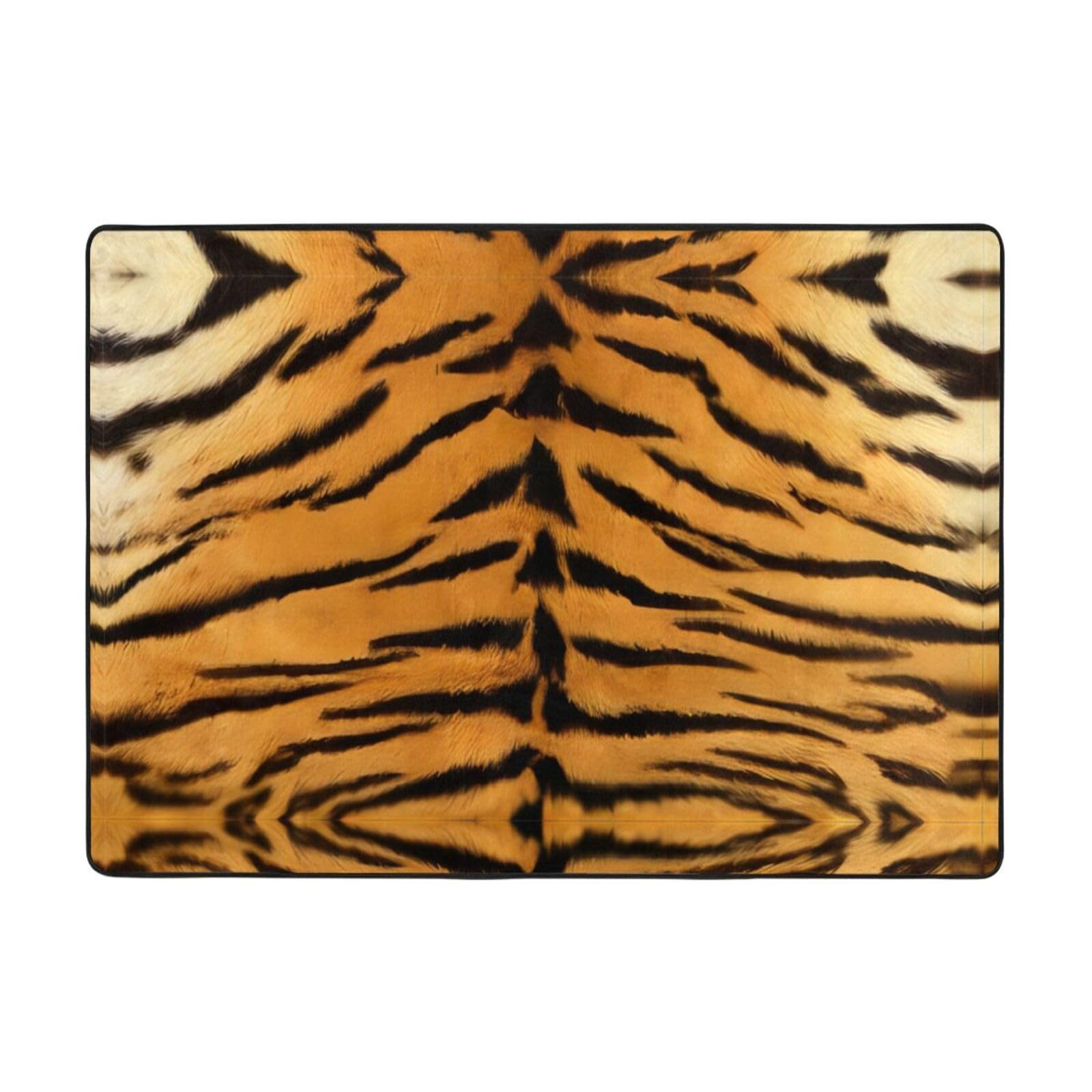 Alfombra de piel de tigre de felpa 80x58" manta sintética antideslizante