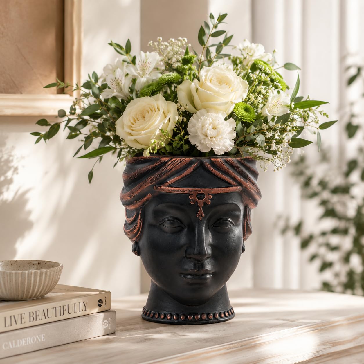 Human Face Shaped Black Plastic Vase, 6 Inch | Home & Office Décor, Centerpiece Flower Pot, For Artificial Plants, Live Plants & Flowers, Dining Table Showpiece-image-49
