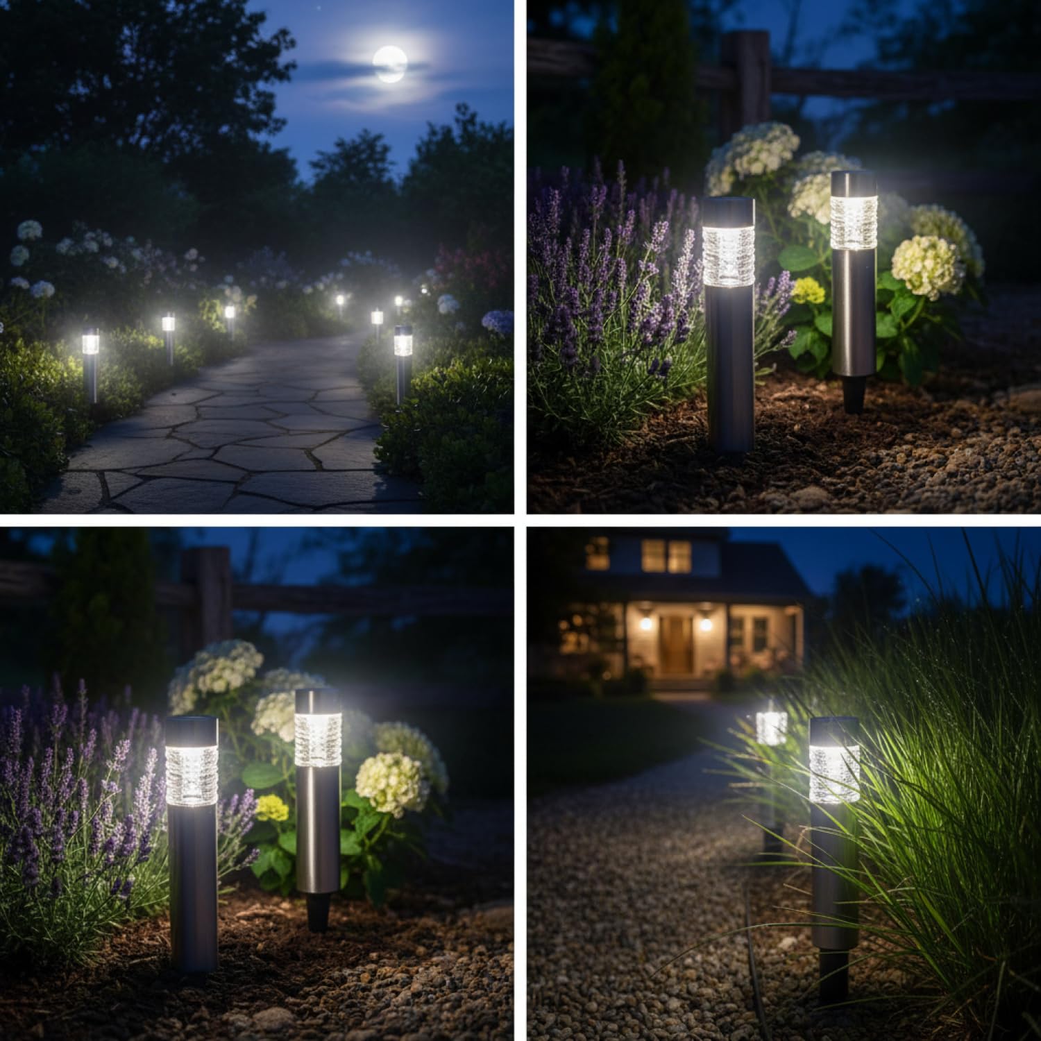 com-four® 16x Solarleuchten für Außen - Solar Gartenleuchten mit Erdspieß aus Edelstahl und Echtglas - Wetterfeste LED Wegeleuchten für Garten, Weg, Terrasse und Einfahrt
