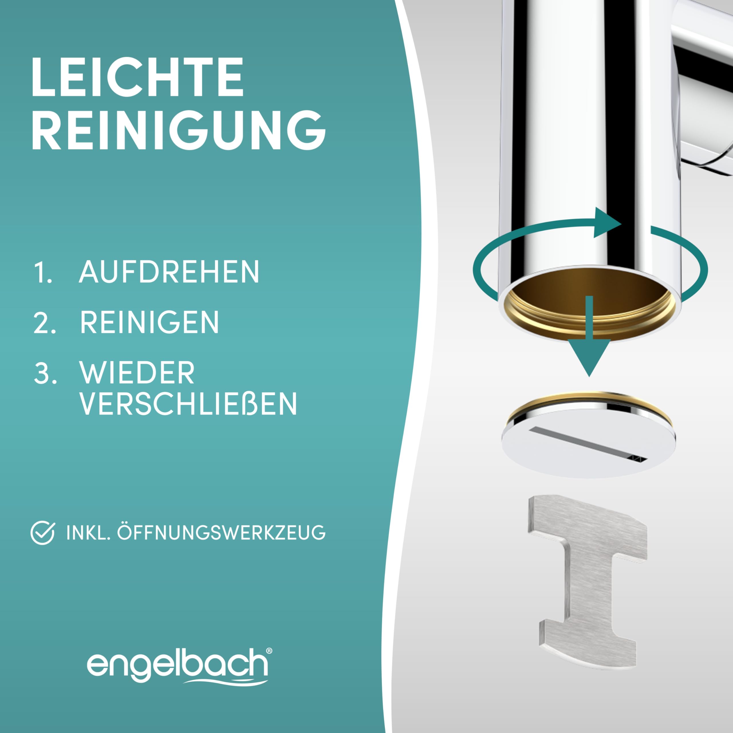 Engelbach® Design Siphon für Waschbecken & Waschtisch - Mit Reinigungsöffnung - Universal Abflussrohr 1 1/4" - Geruchsverschluss, Syphon inkl. Gummimanschette und Anleitung