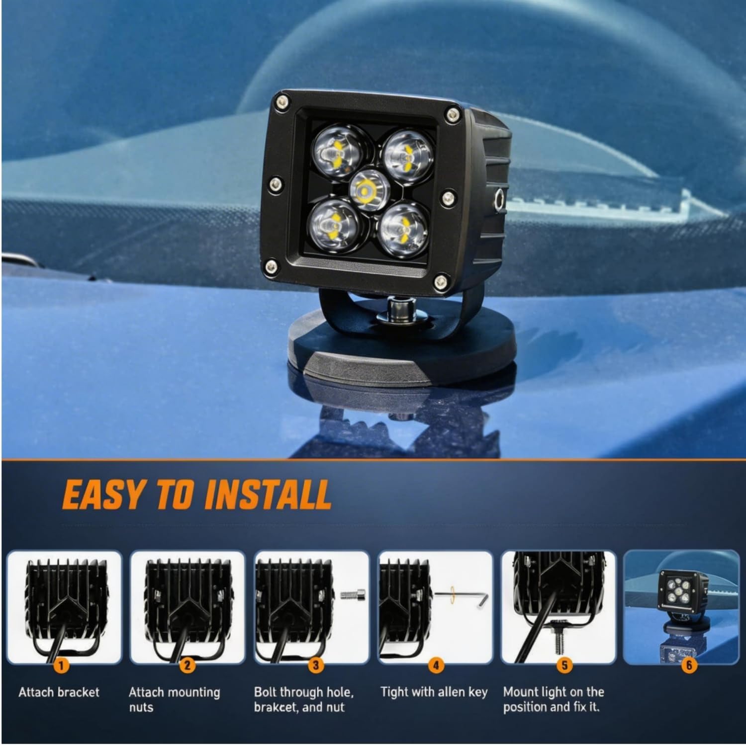 YCHOW-TECH LED Pods, 2PCS 3inch 100W CREE Spot Beam Square LED Pods Off Road A-Pillar Driving Lights Cubes Ditch Fog Lights with DT Wiring Harness Kit for Truck Pickup Dirt Bike UTV ATV Boat 4x4 Car