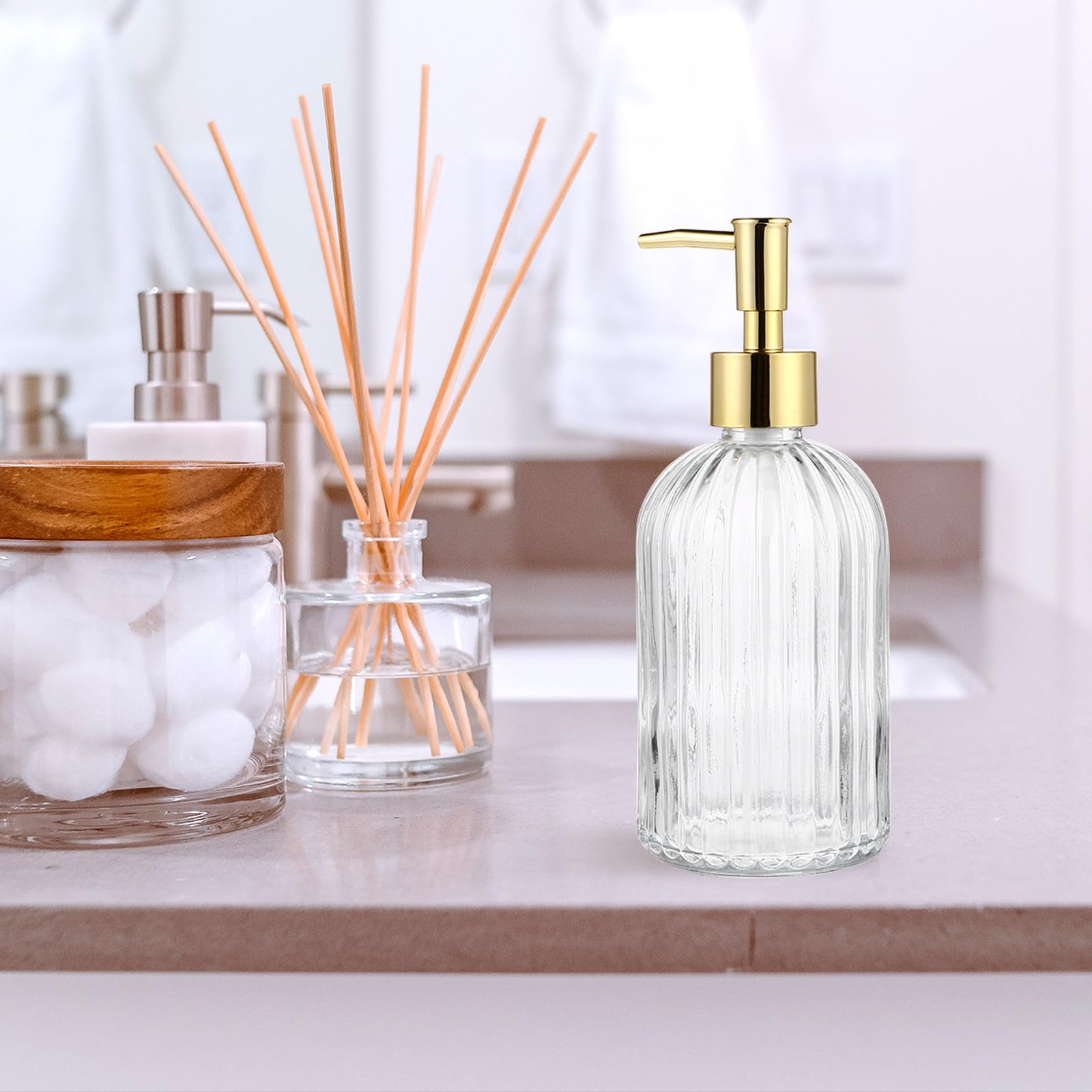 Botellas Dispensadoras de Loción y Champú 400ml 2piezas Bomba de Plástico y Vidrio para Uso en Casa Diseño Simple y Compacto