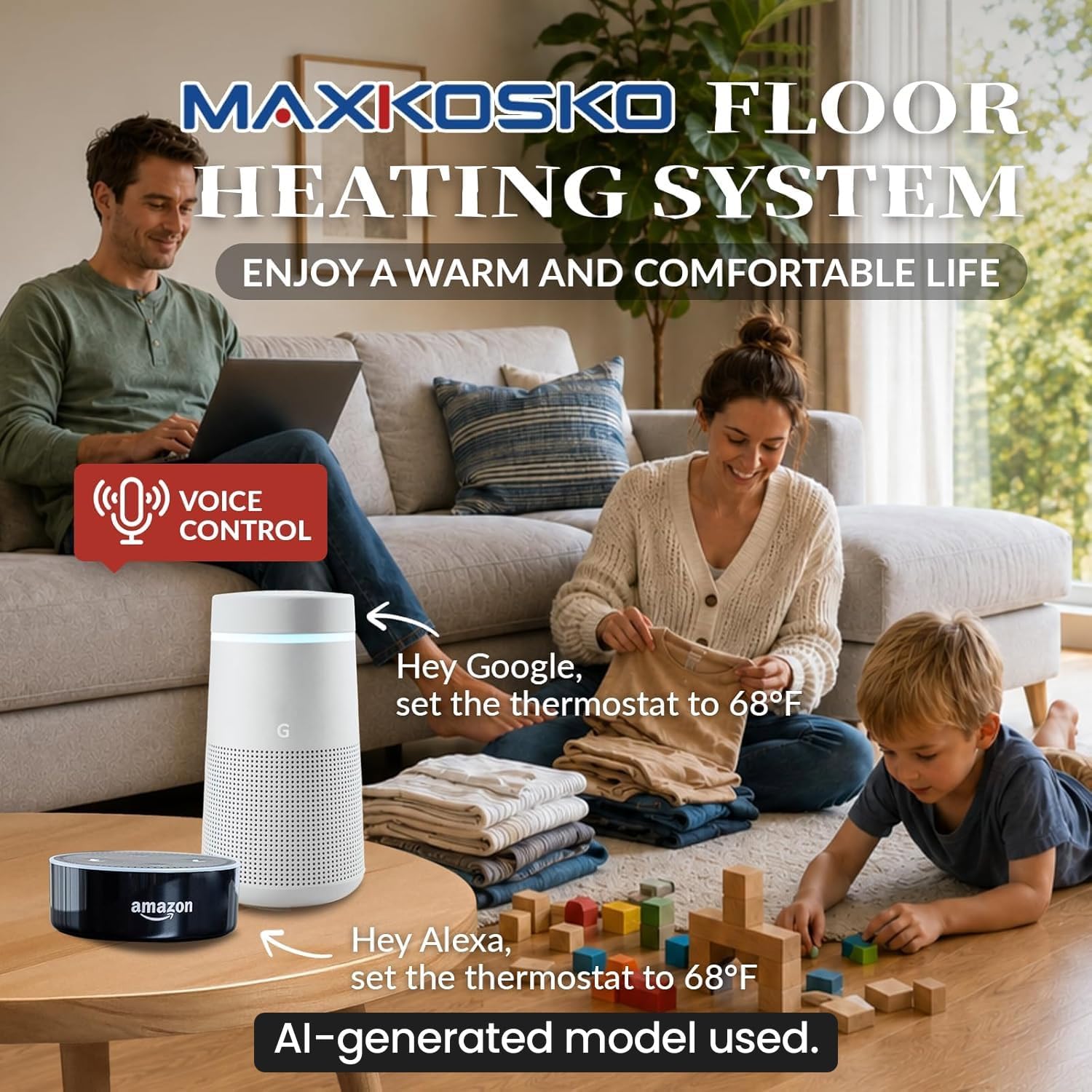 MAXKOSKO 25 sq ft Radiant Floor Heating System & Programmable Thermostat 4