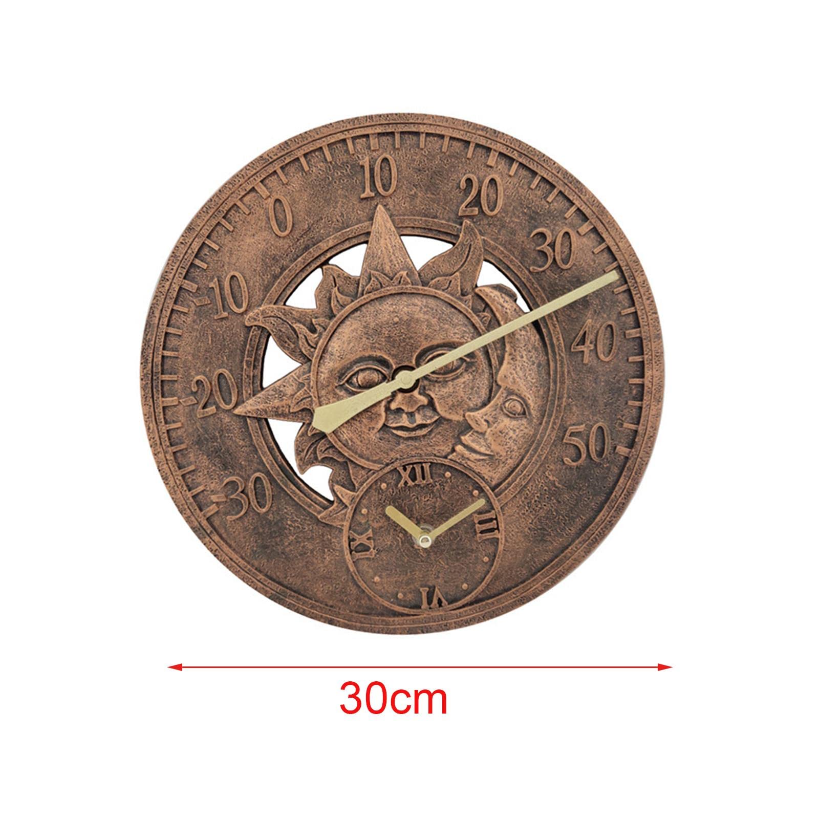 MagiDeal Horloge Murale Ronde étanche Affichage de la température Non tic Silencieux intérieur extérieur 30 cm Montres suspendues pour Porche Salon Chambre