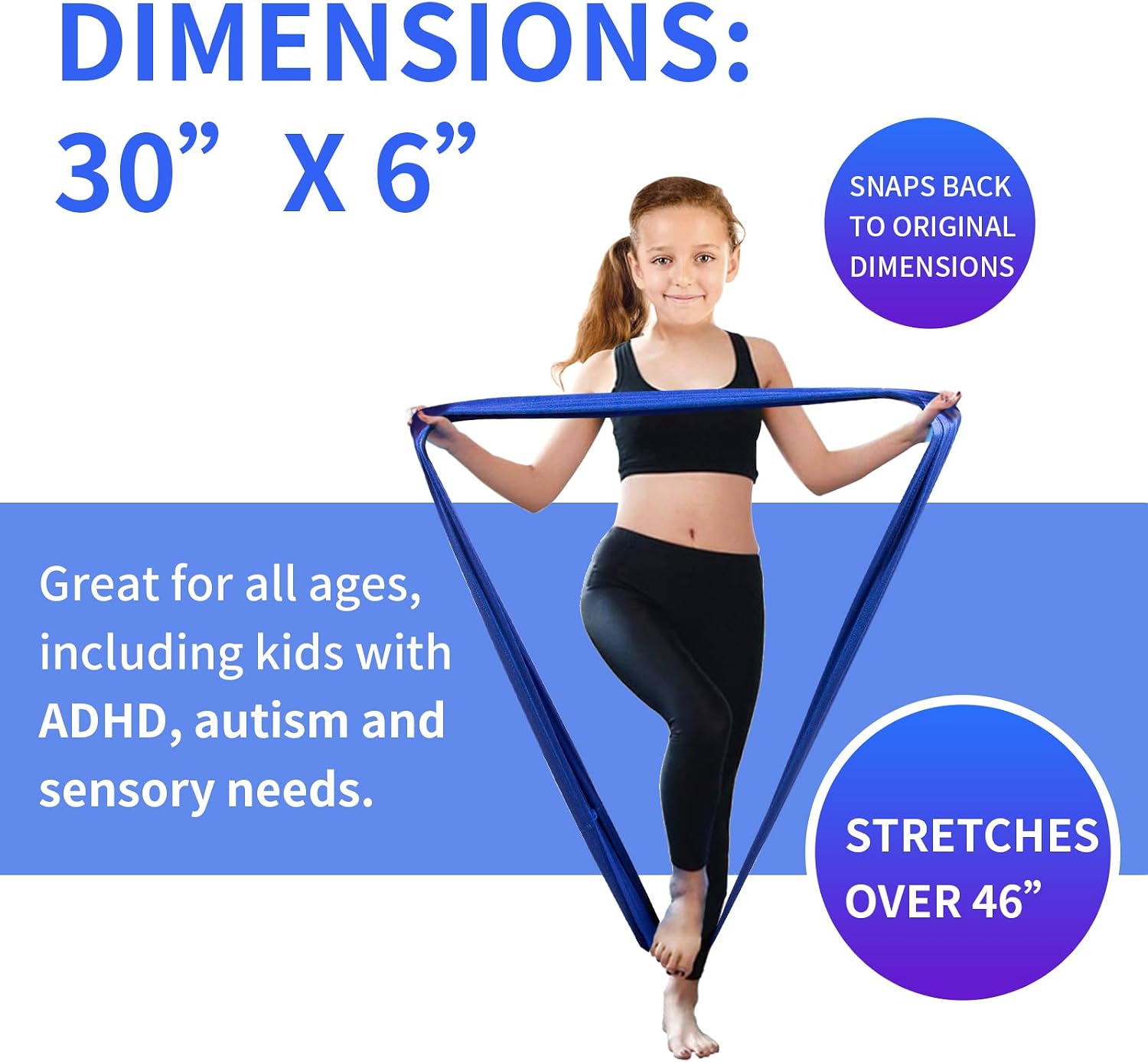 Kids Stretch Band Focus Tool, 30" Resistance Band for Kids Stretches to Over 46", ADHD Tools for Kids, Stretch Strap Calming Fidget Bands for Kids with ADHD ADD Autism & Sensory Needs