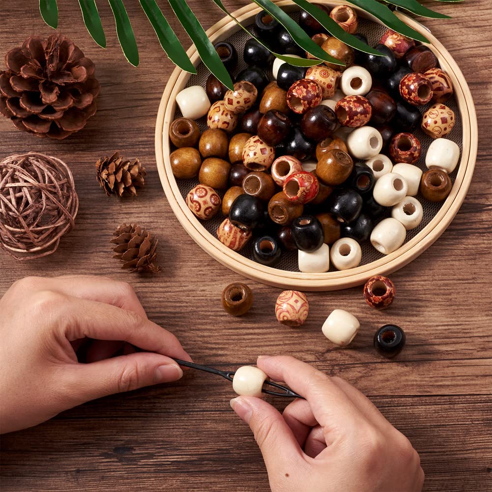 Lot De 452 Perles En Bois Grand Trou - Pour Tresses, Bijoux Et Cheveux - 16x17mm Avec élastiques