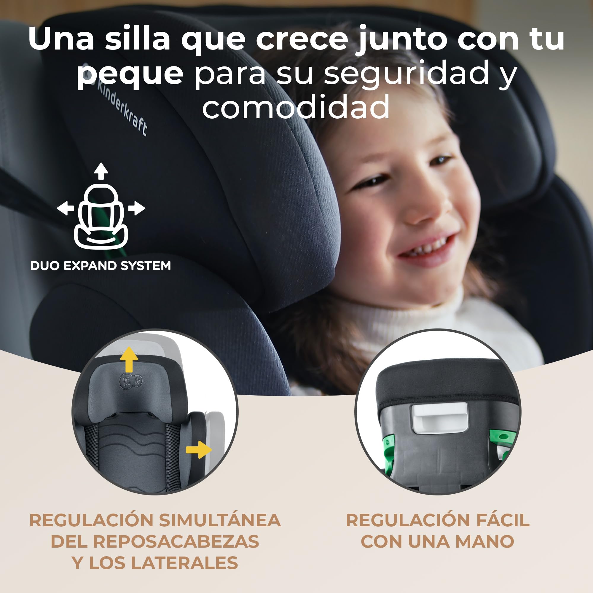 Kinderkraft XPAND2 I-Size, Silla de Coche Grupo 2/3, Reforzada, de 15 a 36 Kg, Negro
