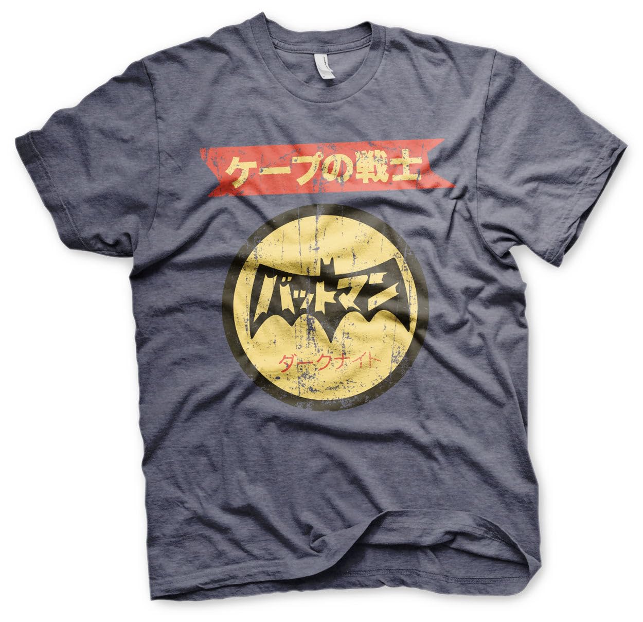 BATMAN Officially Licensed Japanese Retro Logo Mens T-Shirt (Navy-Heather), Medium