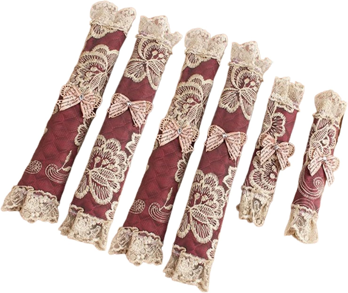 Door Handle Cover for Double-Door Refrigerator, European Lace Embroidered, 6 Pairs, Dust-Proof Protection (Purple)