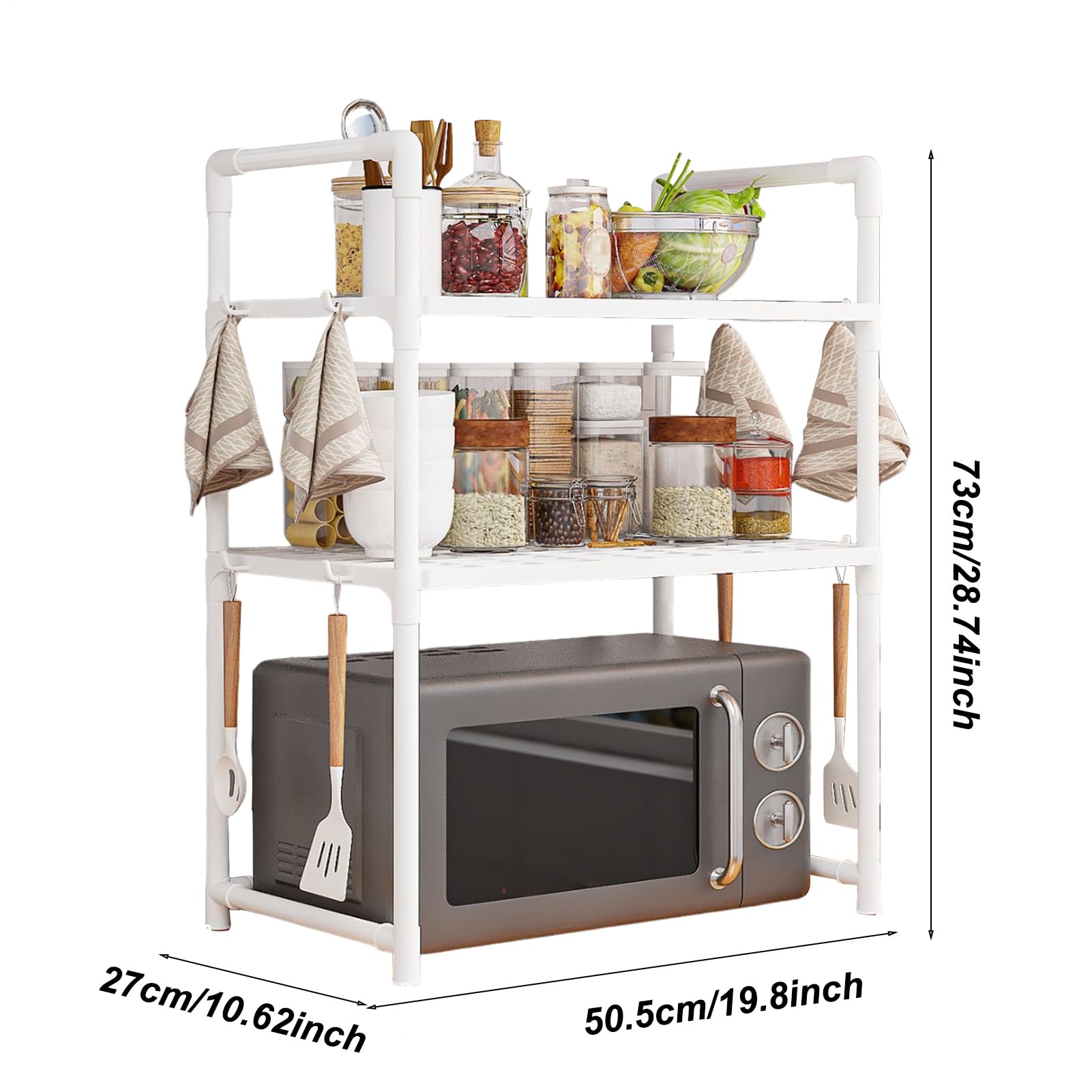 Scaffale del forno a microonde - Rustice in acciaio pp -ruggine senza cucina per microode | Spazio -Shing Microone Rack | Scafale a micronde stabile con manici laterali | Scafale da cucina rimov