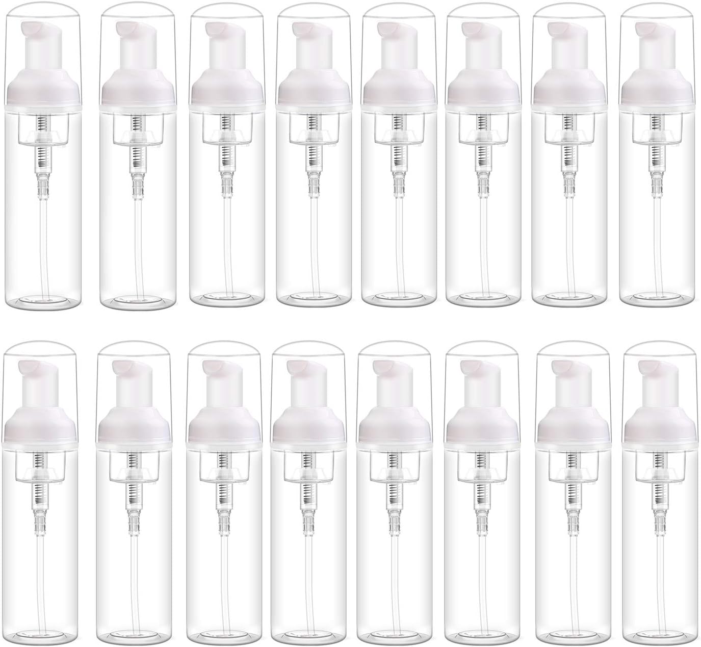 Set of 16 Plastic Foamer Pump Bottle Mini Liquid Foaming Bottles Empty Travel Foam Soap Dispenser for Refillable Travel Hand Soap Foaming, Shampoo, Castile (60ML/2oz)