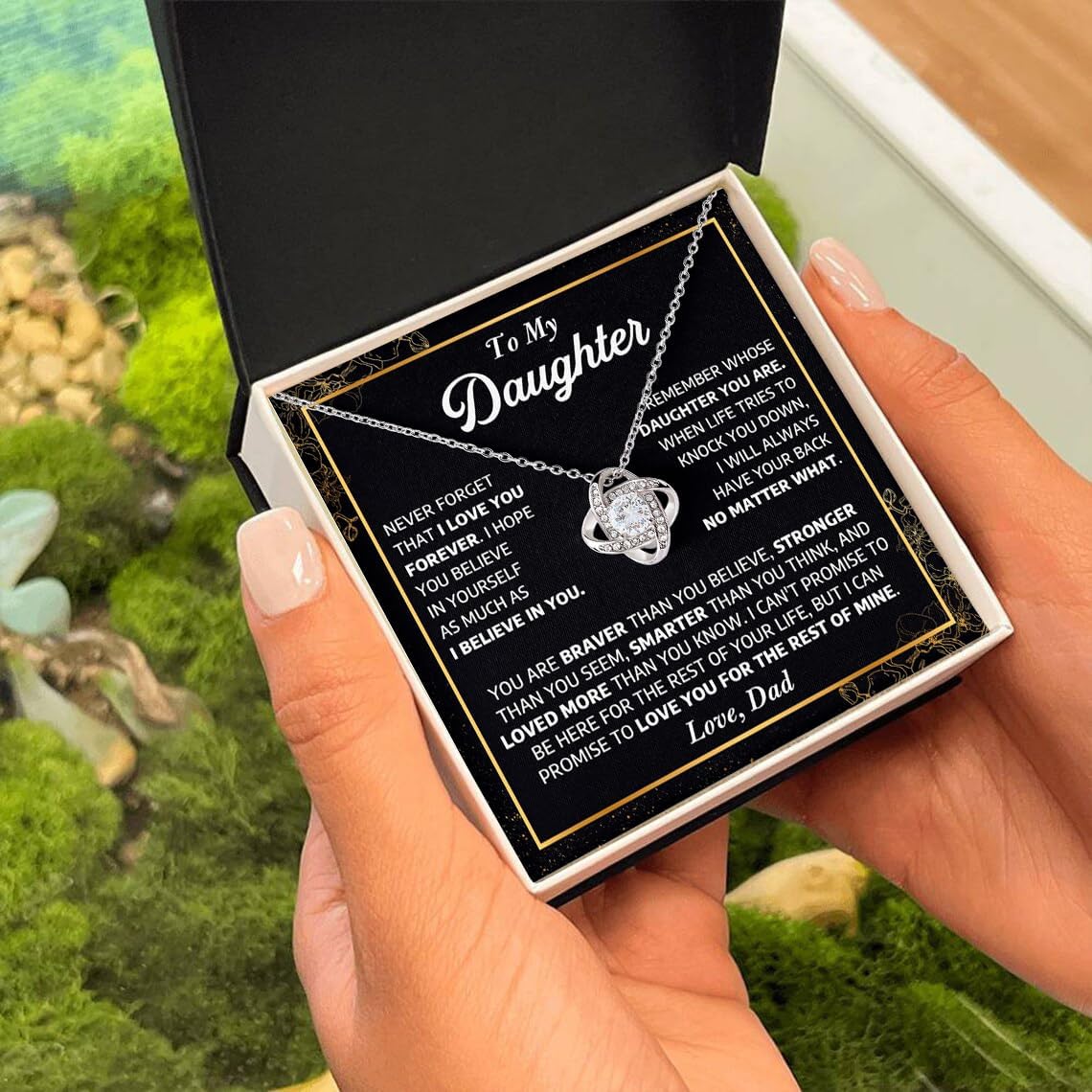 To My Daughter Love Knot Necklace From Dad With Heartfelt Message & Elegant Box, Necklace Gifts For Daughter, Valentines Day, Graduation, Birthday, Wedding, Christmas Gifts From Dad - Image 4