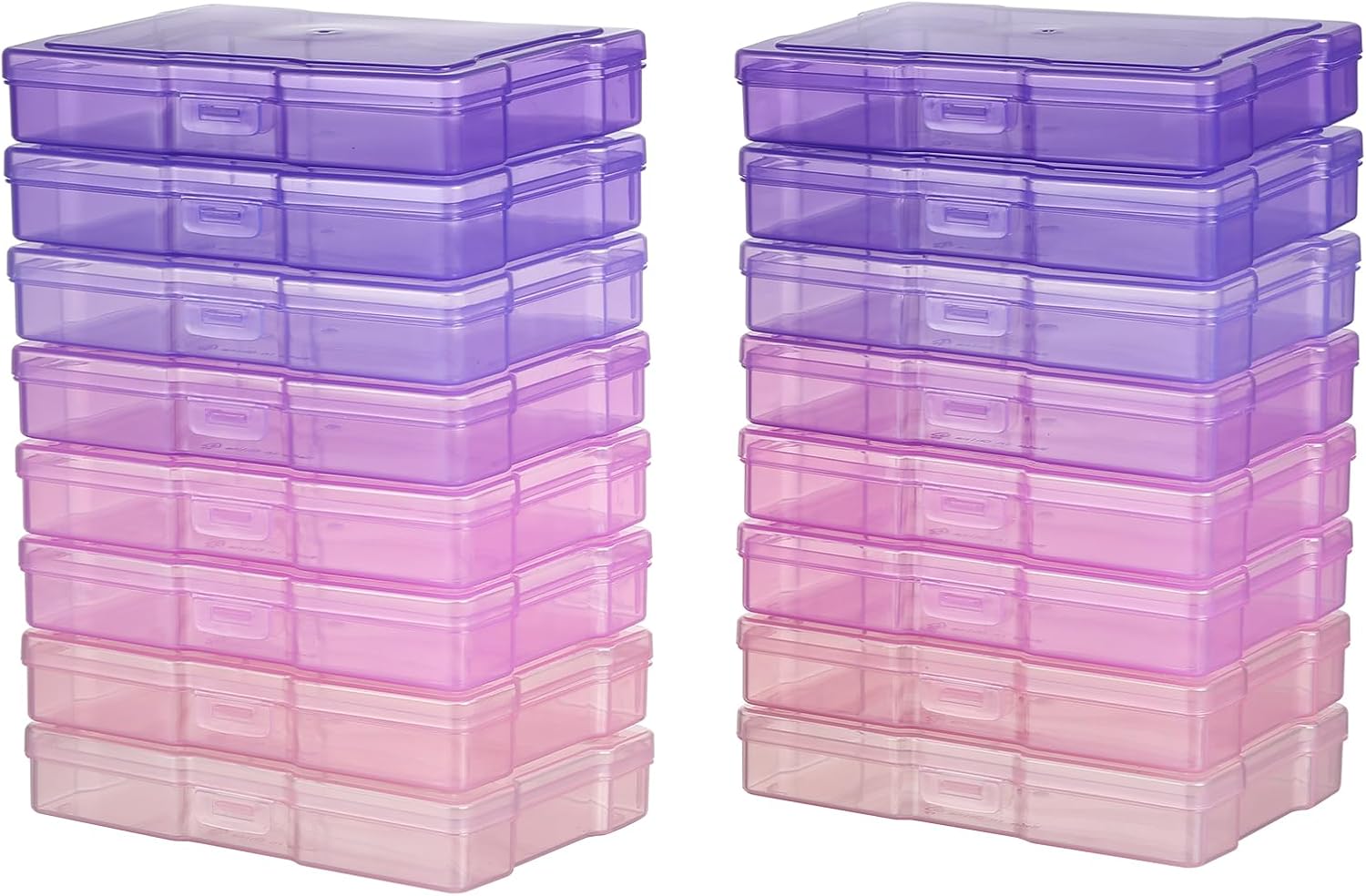 novelinks transparent 4" x 6" photo cases and clear craft keeper with handle, 16 inner photo organizers & photo storage box, plastic photo storage containers (pink purple gradient)