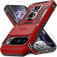 Vista 49 de DEERLAMN Funda para Google Pixel 8a con cubierta deslizante para cámara + protector de pantalla (1 paquete), soporte giratorio con anillo de grado