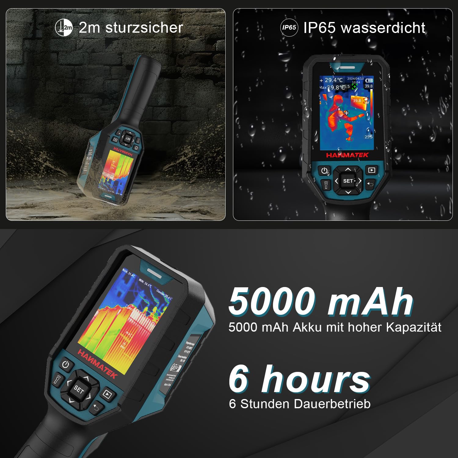HANMATEK Ti260 Infrarot Wärmebildkamera 256×192 Pixel | -20 bis 400°C Messbereich, Wiederaufladbarer Li-Ionen Akku, Diagnose von Temperaturanomalien für Elektrik & Heizung