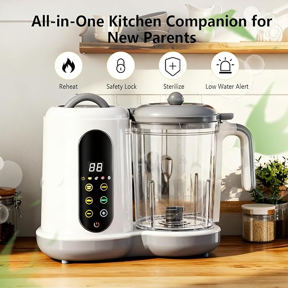 Baby Food Processer Chopper, Multifunctional Homemade Food Maker Steamer Puree Blender with 4 Preset Menus, Touch Screen Control, Self Cleans, BPA-Free, 50-400ml Capacity for Healthy Baby Meals