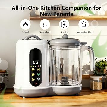 Baby Food Processer Chopper, Multifunctional Homemade Food Maker Steamer Puree Blender with 4 Preset Menus, Touch Screen Control, Self Cleans, BPA-Free, 50-400ml Capacity for Healthy Baby Meals