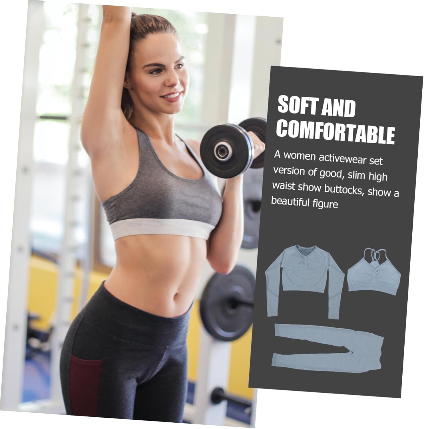 1set Seamless Long Sleeve Yoga for Women Stretchy High Waist Leggings and Top Comfortable Sports Outfit for Yoga Jogging and Fitness Blue