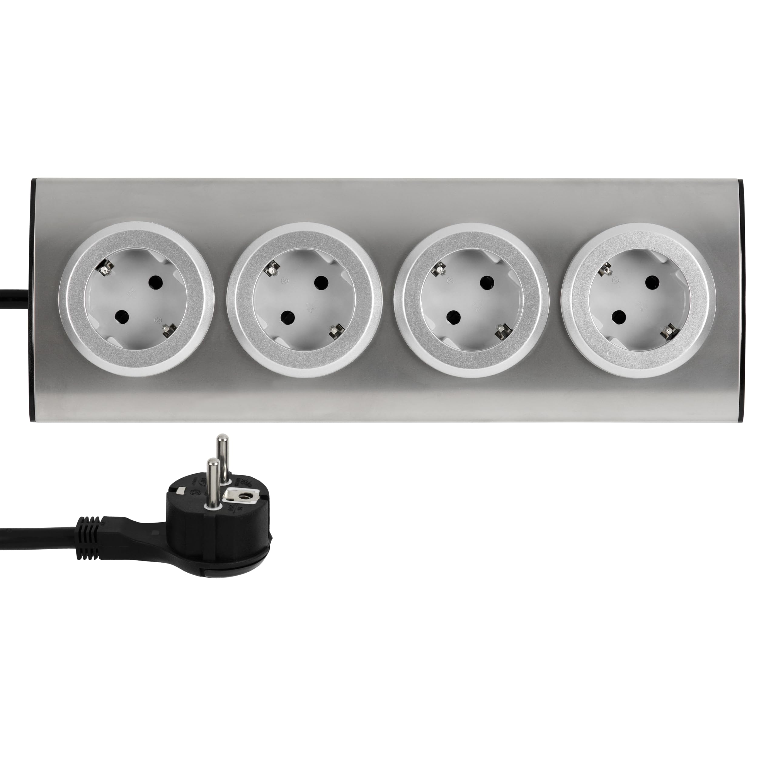REV Steckdosenleiste - Mehrfachsteckdose mit Klettband für Eckmontage, ideal für Küche & Büro, 3500W, 1,95m, Silber