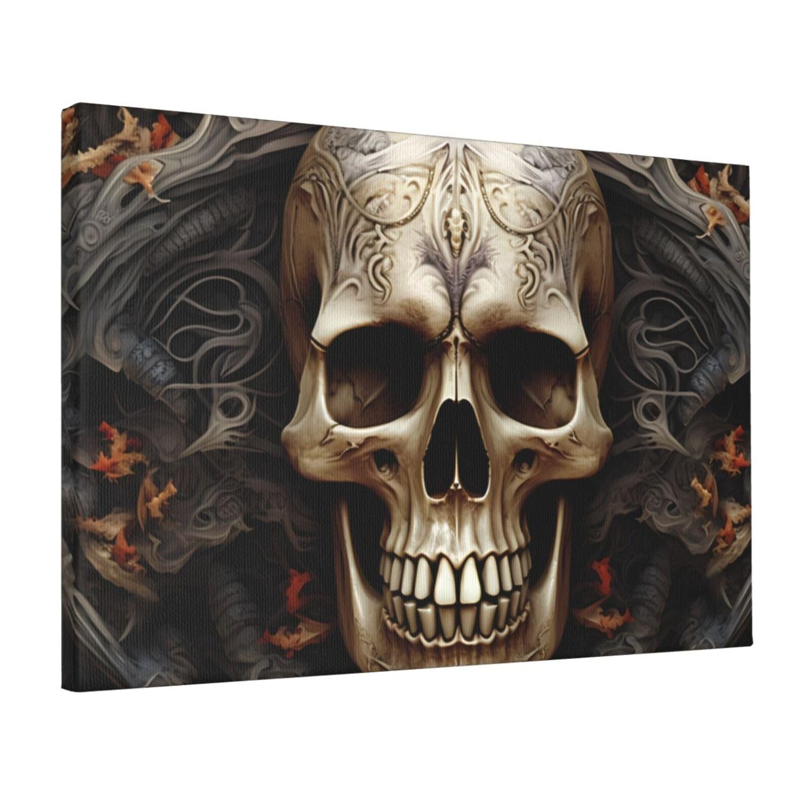 KLOPH Skulls Canvas Wall Art for Living Room 12"x18" Modern Artwork Painting for Bathroom Hanging Canvas Prints Aesthetic Wallart for Bedroom Kitchen Office Wall Decor