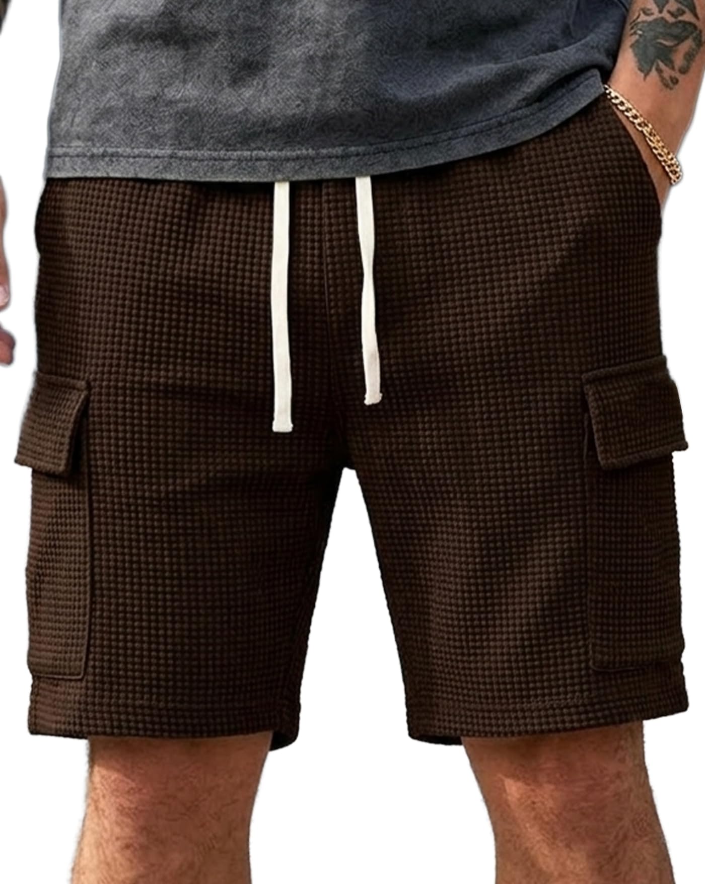 Men Solid Drawstring Waist Casual Knee Length Boxers ||Solid Men Brown Basic Boxers-picture-23