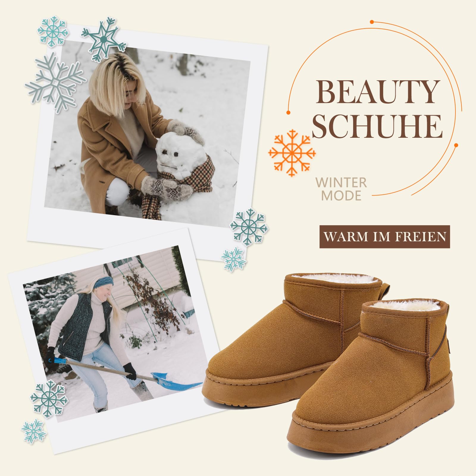 Rumkok Stivali Donna Caldo Stivali Da Neve Donna Comode Scarpe Da Neve Pelliccia Stivali Invernali Impermeabili Stivaletti Con Pelo Breve Moda