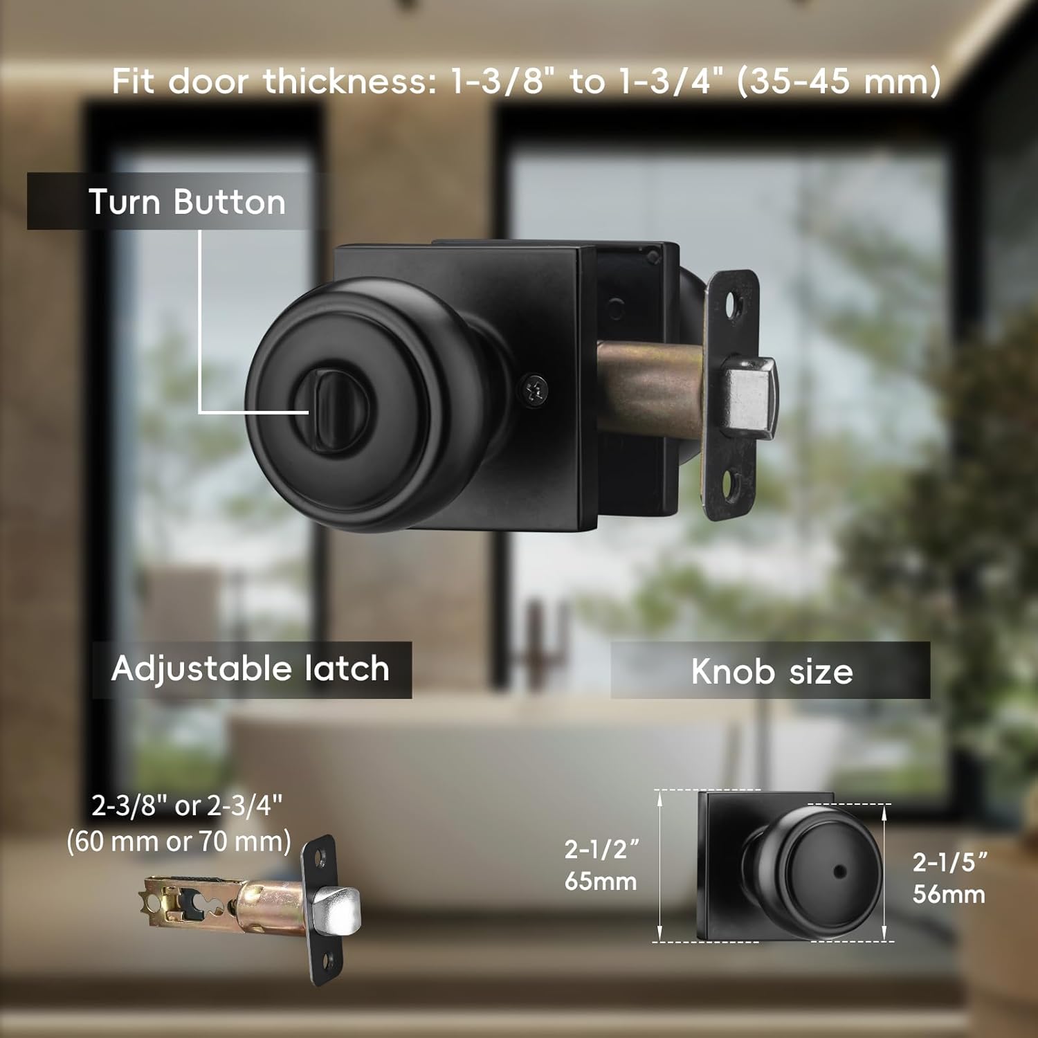 6 Pack Black Door Knob Interior, Coastal Doorknob for Bath & Bedroom, Heavy Duty Door Knob with Lock