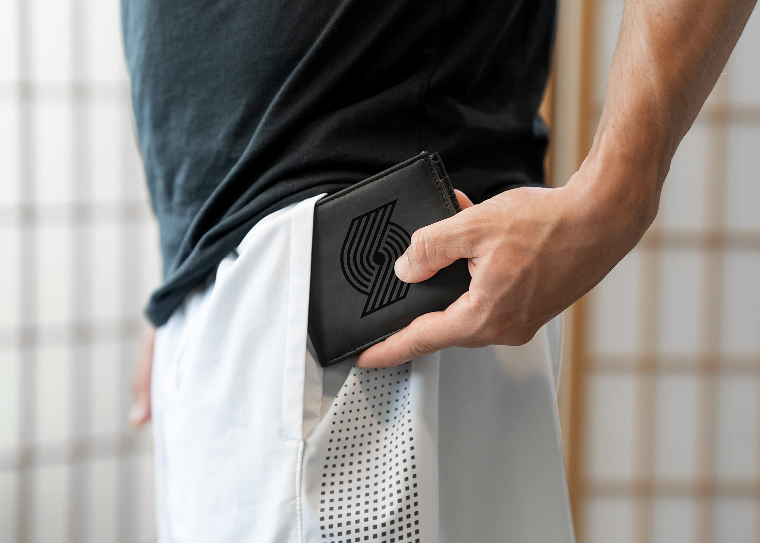 Rico Industries NBA Basketball Portland Trail Blazers Black Personalized/Custom Laser Engraved Billfold Wallet - Slim/Light Weight - Great Gift