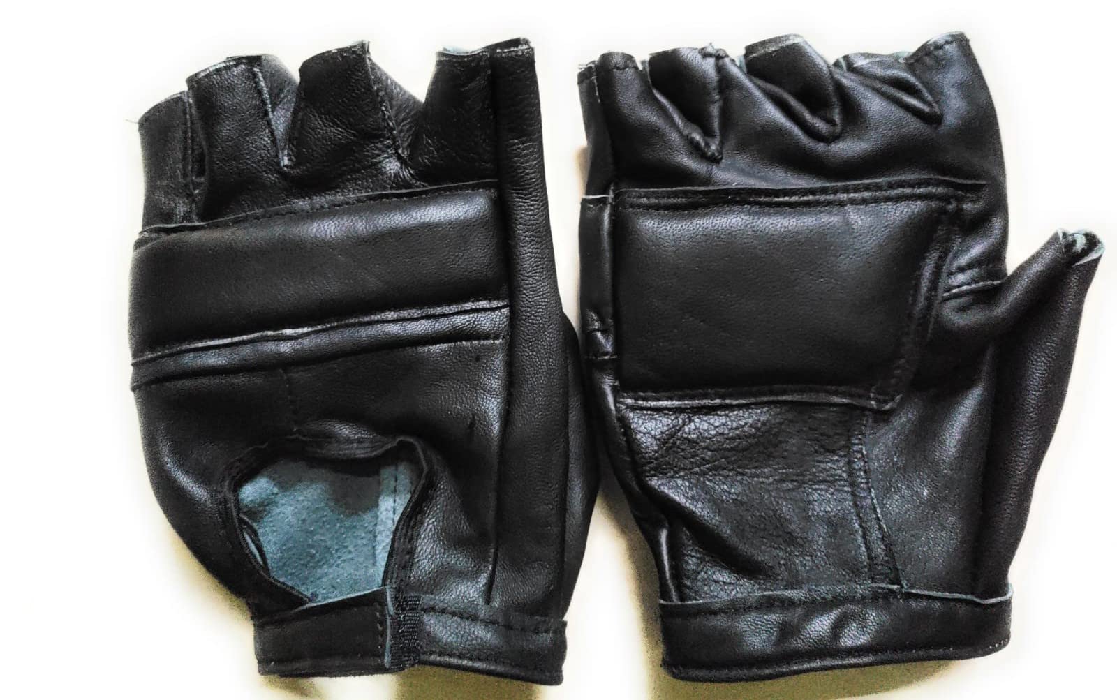 Merry Poppin's Genuine Leather Fancy Fingerless Gloves, Padded,Velcro Closure at Wrist,Comfortable Warm Half Finger Fashion Fitness Cycling (Unisex) no Lining and gripping Gym Gloves (Size L)-picture-41