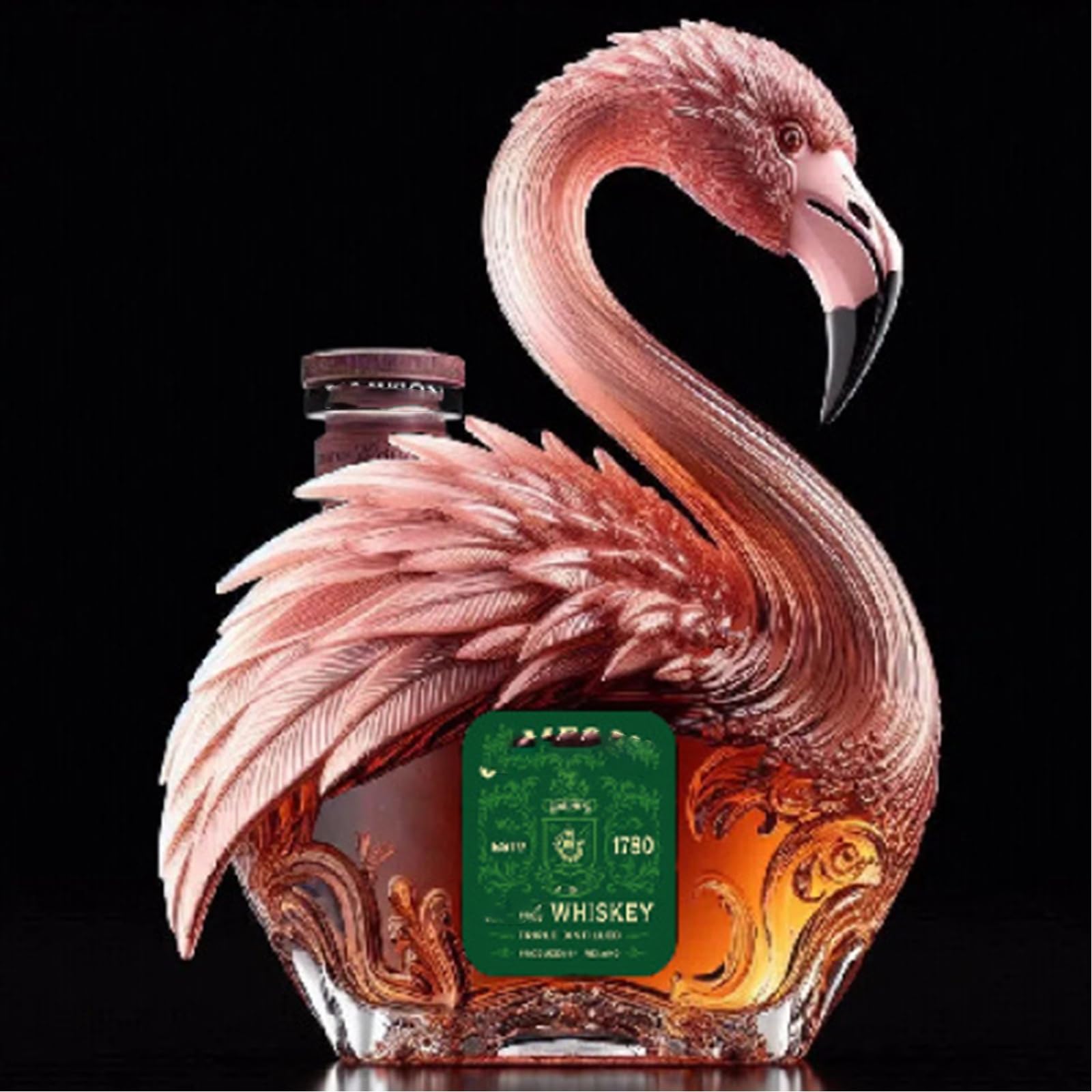 karafka, Rzeźby 3D z flamingiem w kształcie butelki whisky o pojemności 320 ml, piękne ozdoby na szklane karafki do wina(A)