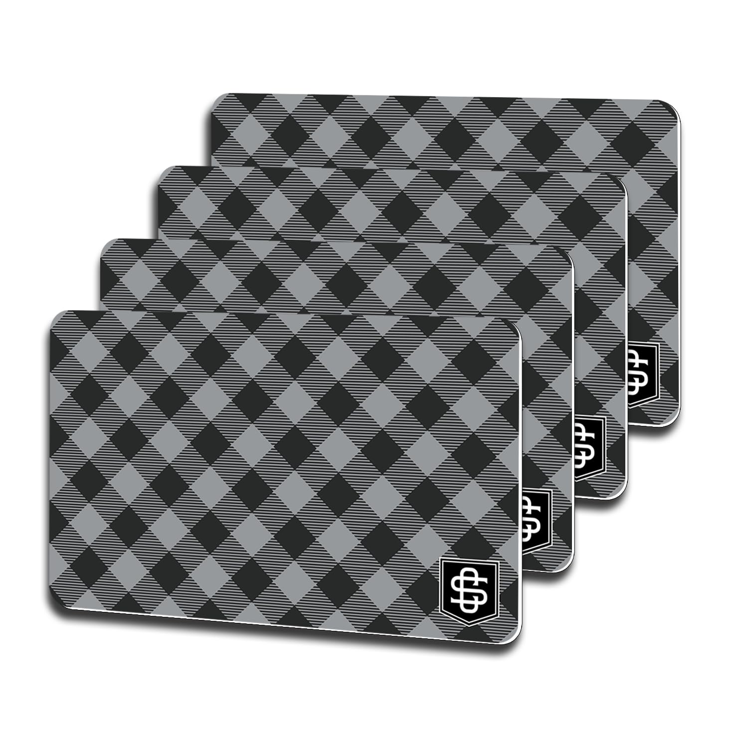 Cryptid SolutionsRFID Blocking Cards 4 Pack - Slim, Stylish, and Effective - Defend Your Data with Style - NFC Debit/Credit Card and ID Protector (4) (Black Plaid)