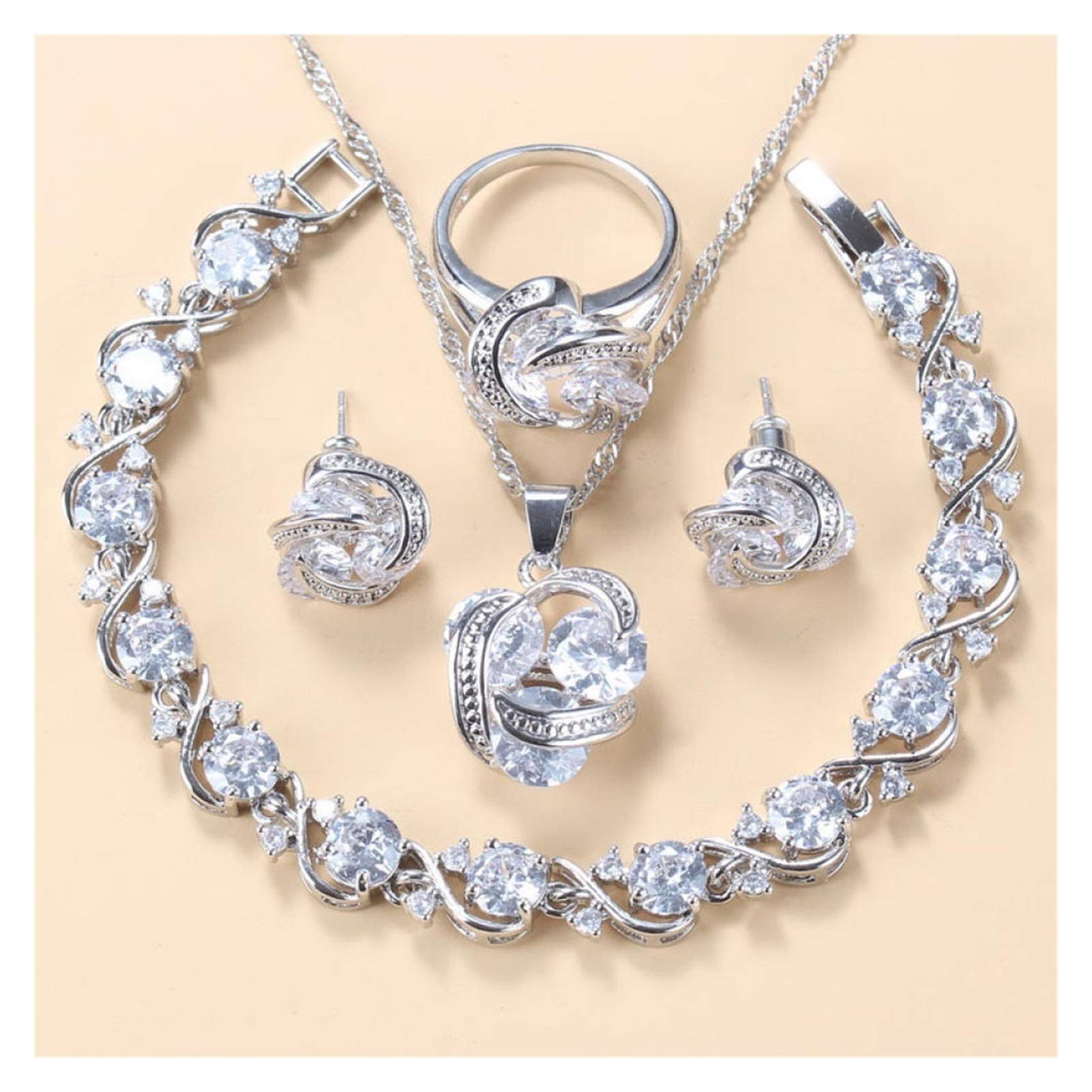 Amazon.co.jp: Women's Jewelry Set Crystal Ladies Wedding Accessories, Necklace, Earrings, Bracelets and Rings WOYAOFA (Color : White 4PCS, Size : 9) : Clothing, Shoes & Jewelry
