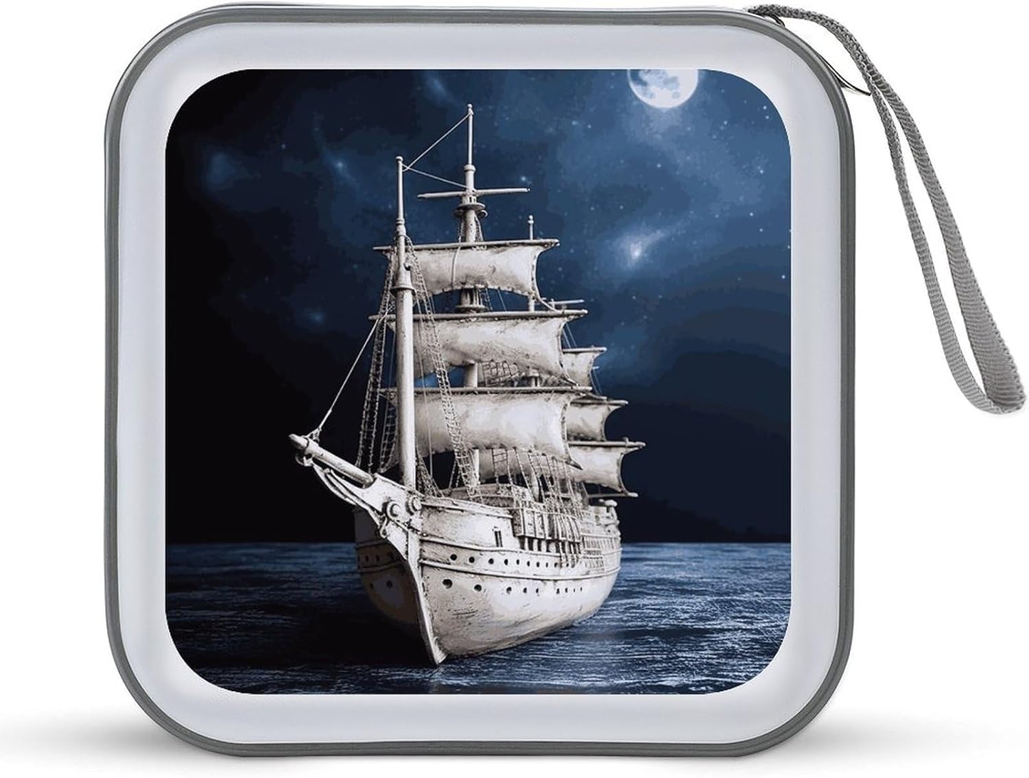 Vintage Nautical White Ship CD Case 40 Capacity CD/DVD Case Holders Portable Zipper CD Holder Large Storage Disc Wallet Bag Hard Plastic DVD Disc Cases Wallet Disc Storage Binder for Car