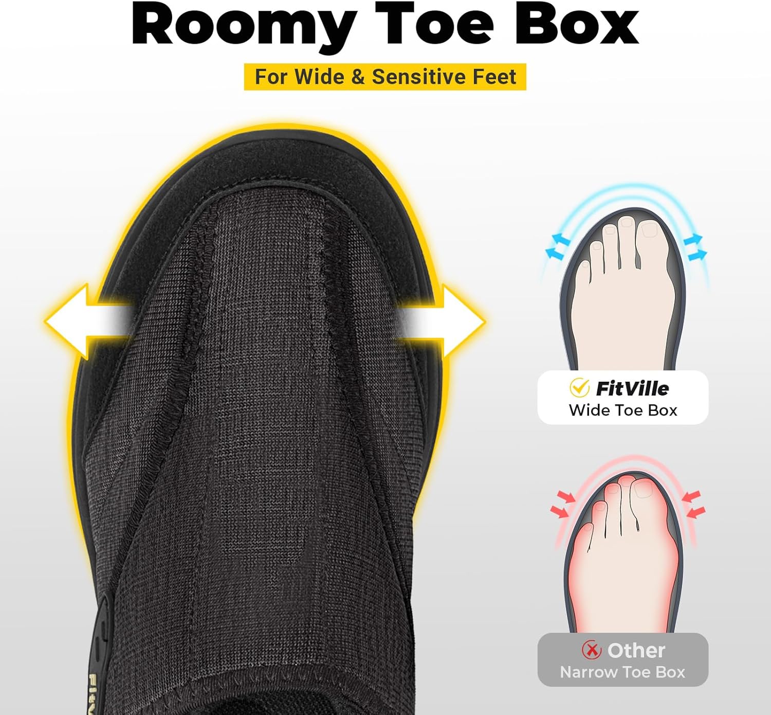 FitVille Diabetic Shoes for Men, Extra Wide Pain Relief Swelling Shoes, Adjustable Strap for Sensitive Feet, All-Day Comfort for Walking & Work, EasyTop Pro V2 - Image 2