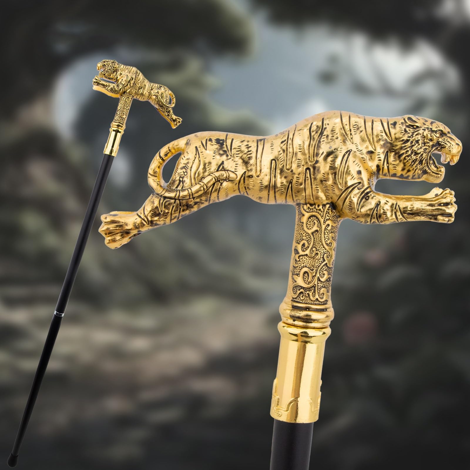 Design Tigre Metallo Oro Bastone da Passeggio – Stile Britannico, Elegante & Lussuoso per Escursionismo, Cosplay, Uso Quotidiano & Regalo