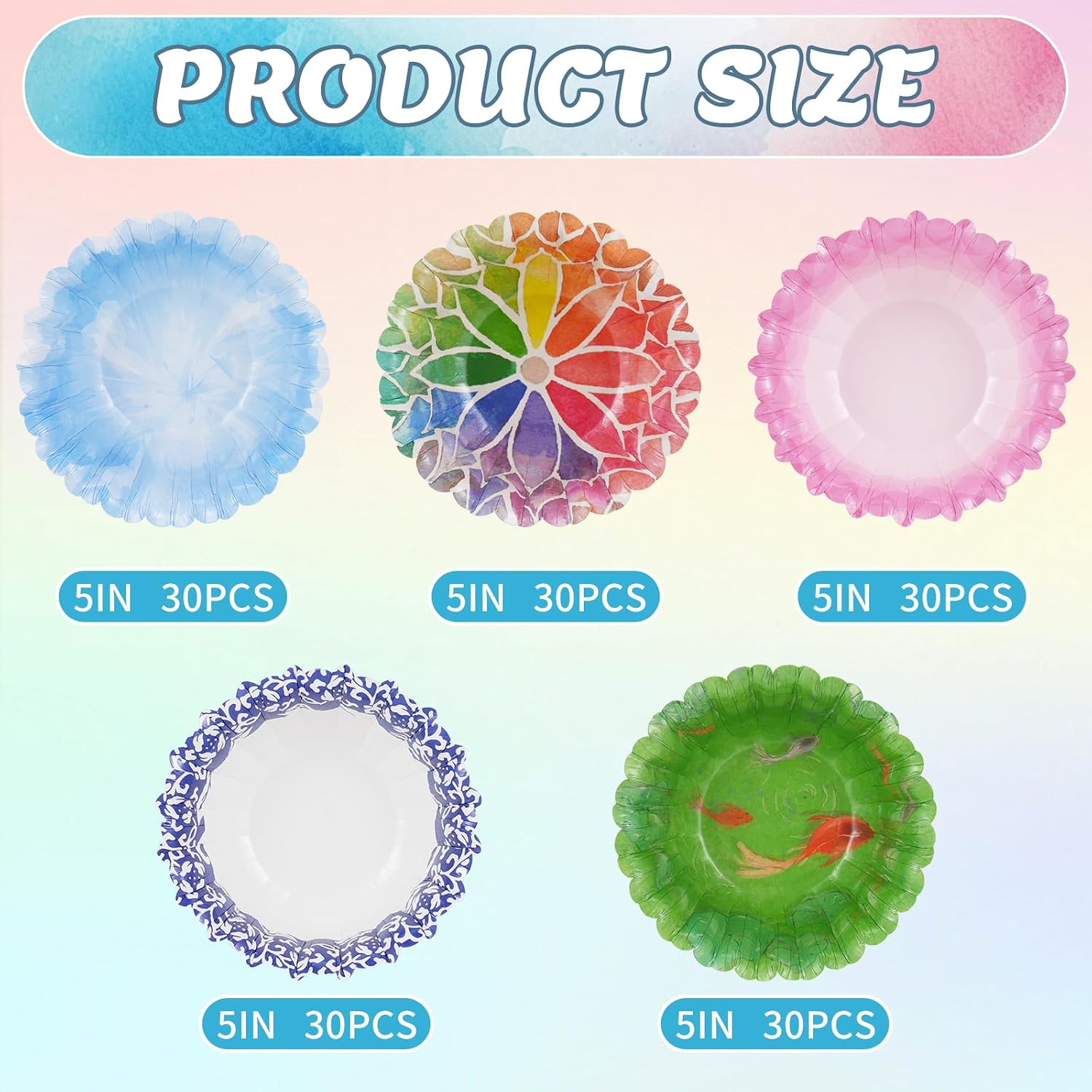 8 Oz Small Paper Bowls, 30 Count Disposable Bowls, Printed Soak Proof Cut Resistant and Microwaveable Paper Snack Bowls for Snacks, Dessert, Light Lunch Meals and Ice Cream