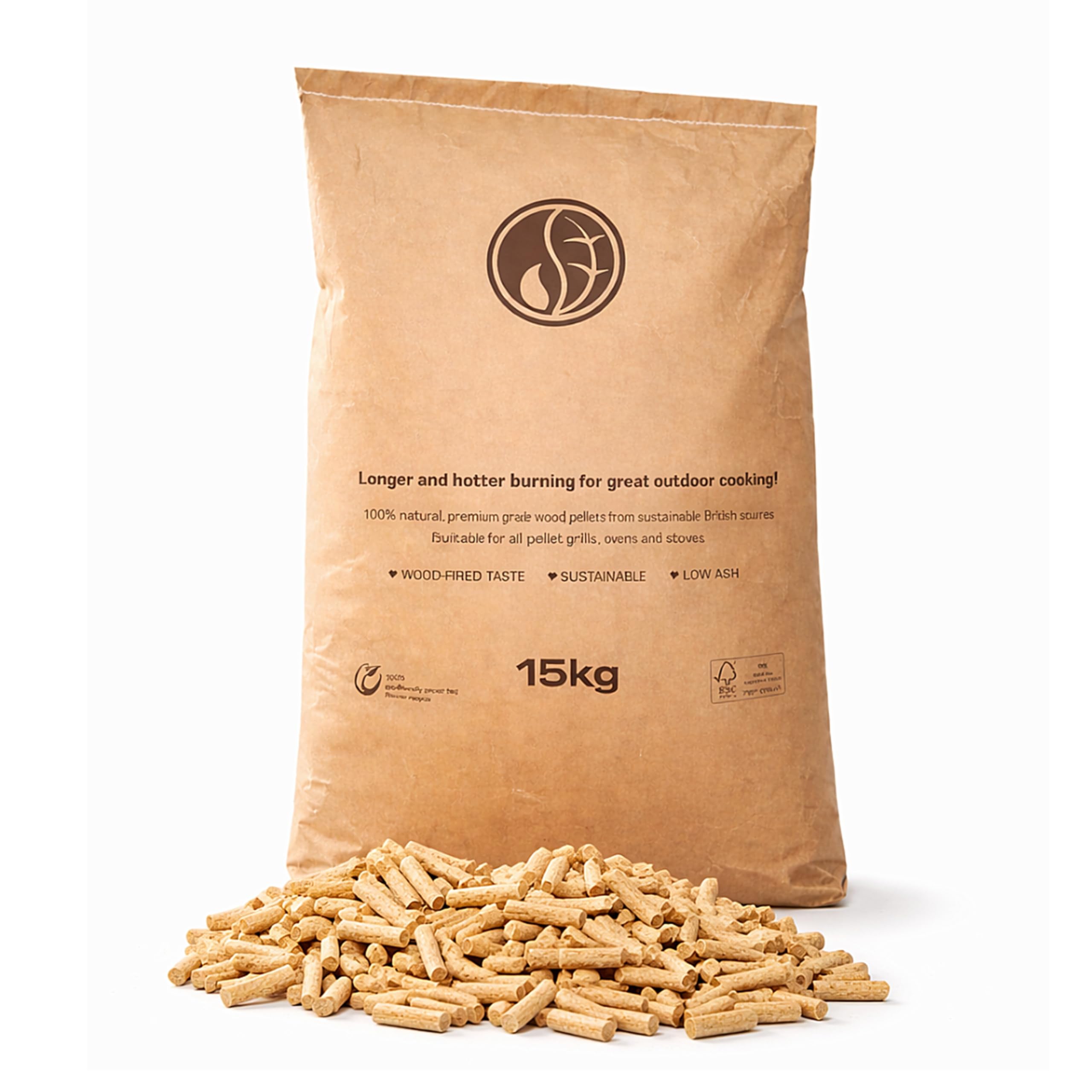 Premium 15kg Pizza Oven Wood Pellets – 100% Natural Fuel, High Heat & Quick-Light for Pizza Ovens, BBQ Grills & Smokers (Low Ash) with Topline Card