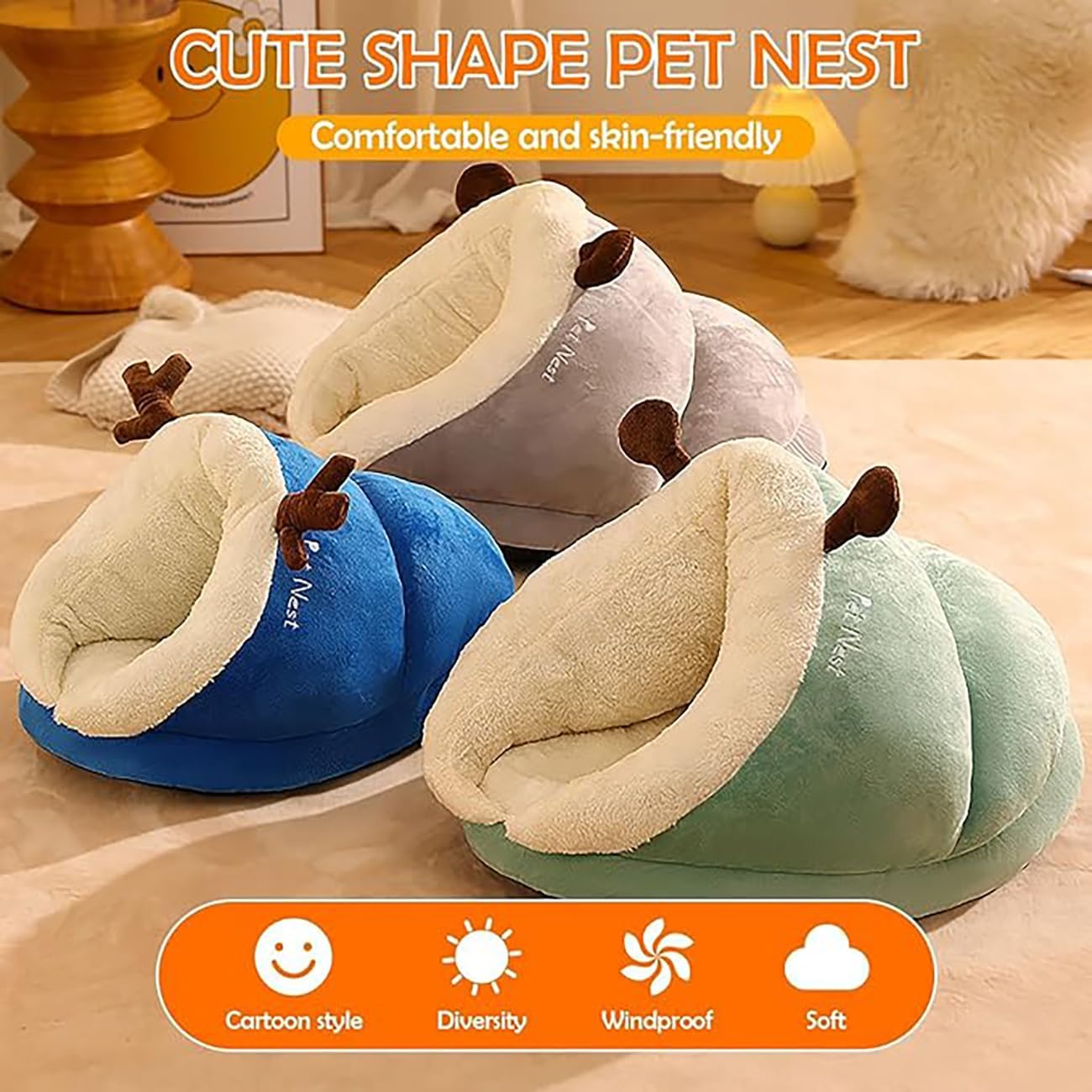 Small Dog & Cat Bed, Heated Pet Tent - Thick Fleece Warm Soft Cat Sleeping Bag, Cozy Bed for Indoor Kittens (S, Grey)