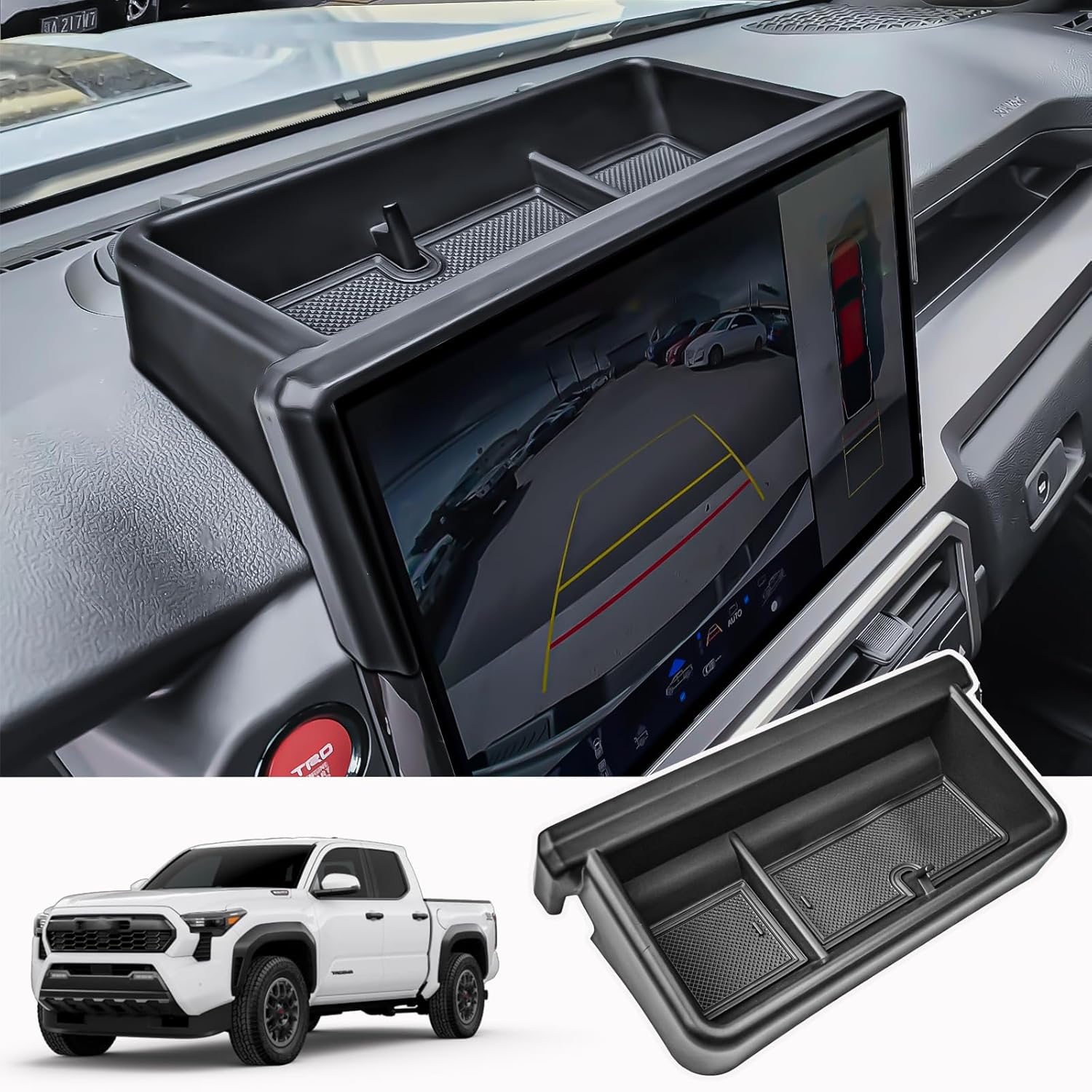 HGWEI Dashboard Storage Box Compatible with 2024-2026 Toyota Tacoma & 2025 2026 4Runner (14 Inch Screen Only), Behind Screen Dash Tray Interior Center Console Organizer Accessories-Not for 8" Screen