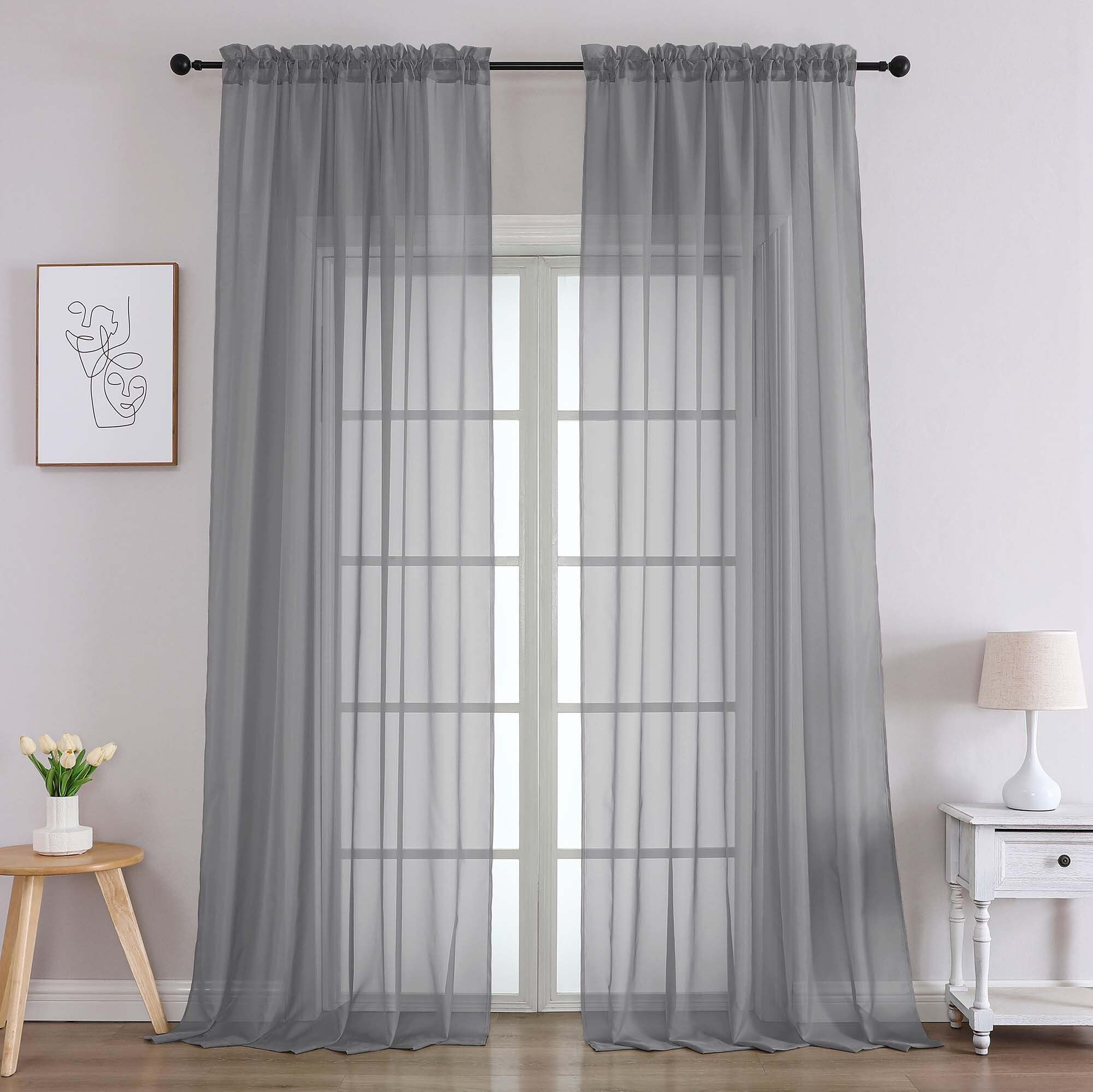 Chyhomenyc Charcoal Grey Sheer Curtains 96 Inches Long 2 Panels, Light Filtering Charcoal Grey Curtains for Living Room, Soft Gentle Voile Rod Pocket Bedroom Window Drapes, 59Wx96L Inch, 2PCS