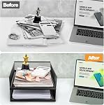 YOUEON 2 Pack Wire Mesh Letter Trays 12.8"x10"x2.9", Stackable Paper Tray Organizer for Desk, Metal Desk Magazine File Holder for Home, Office, School
