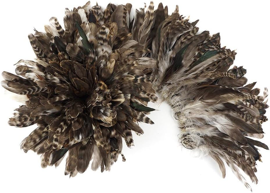 ZUCKER 1yd Rooster Coque Tail Feathers - 3-6 inch Strung and Rolled Dyed Chinchilla Colorful Rustic Craft Supply for DIY Home Decor or Costume Decoration - Natural