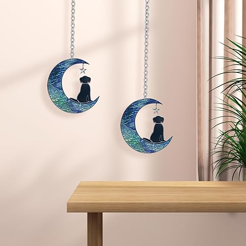 Miniatura 6 de Decoración para perros, vitral, luna, para colgar en la ventana, elemento de arte de pared, tonos tierra, diseño moderno, atrapasoles para el hogar,