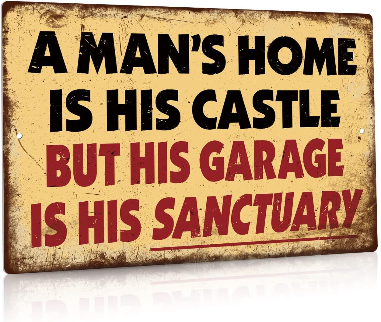 Putuo Decor Man Cave Wall Decor Garage Accessories For Men, Vintage Metal Tin Sign Garage Man Cave Wall Decor - A Man's Home Is His Castle But His Garage Is His Sanctuary Sign 12x8 in