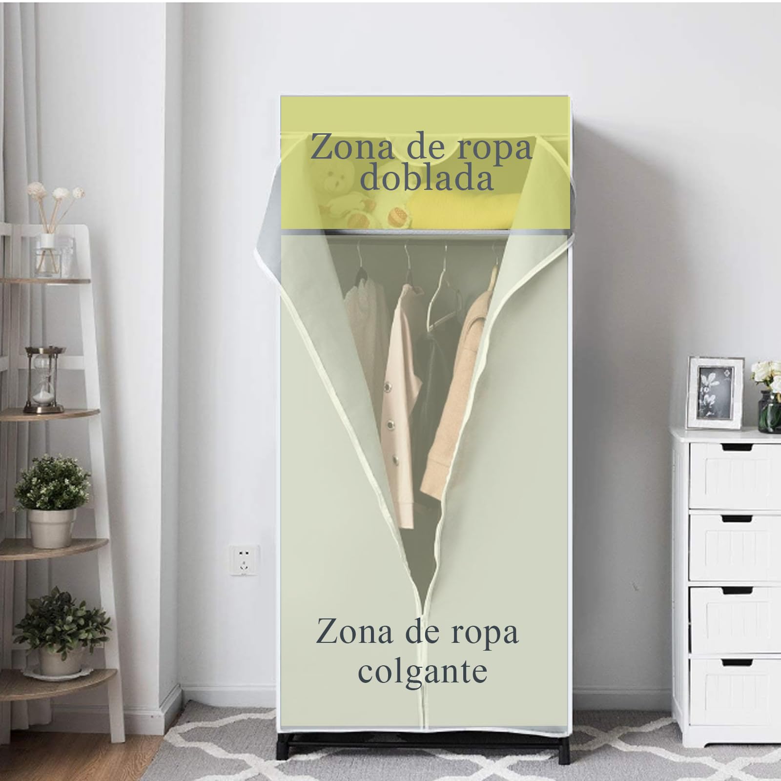 SOARS Armario Tela, Armarios Dormitorio 75x50x170cm, Marco de Metal,con Cubierta Resistente al Polvo,‎ Armario Ropero Plegable para Dormitorio, Sala de Estar, Pasillo (Gris)