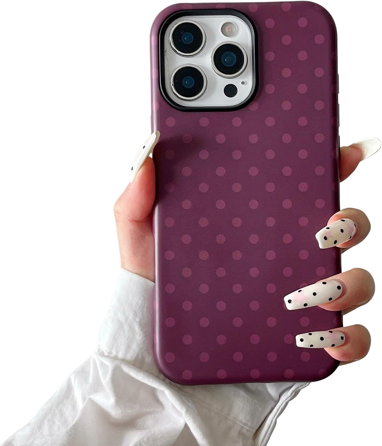 Burgundy Polka Dot Phone Case for iPhone 16 Pro Max, Cute Retro Colorful Protective Cell Phone Case for Women Girls, Slim Shockproof Camera Cover (Burgundy, for iPhone 16 Pro Max)